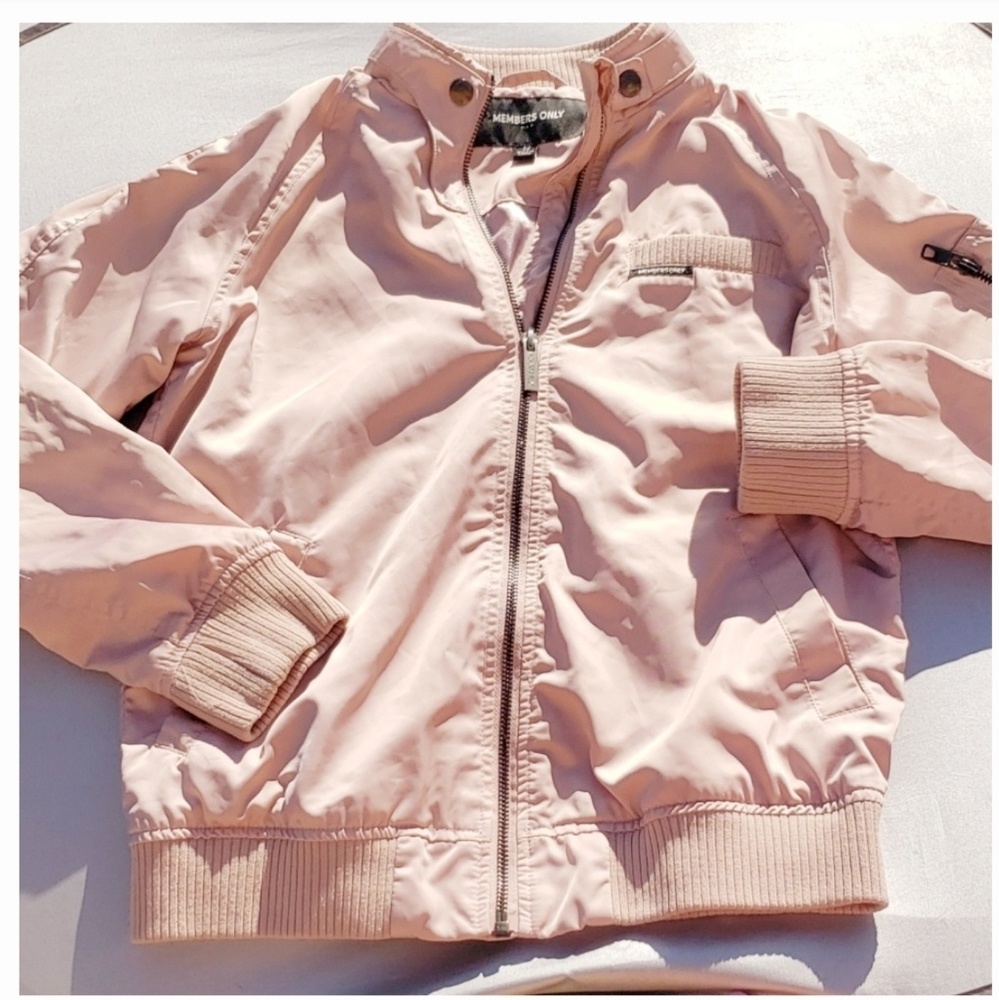 Light pink silky members only jacket